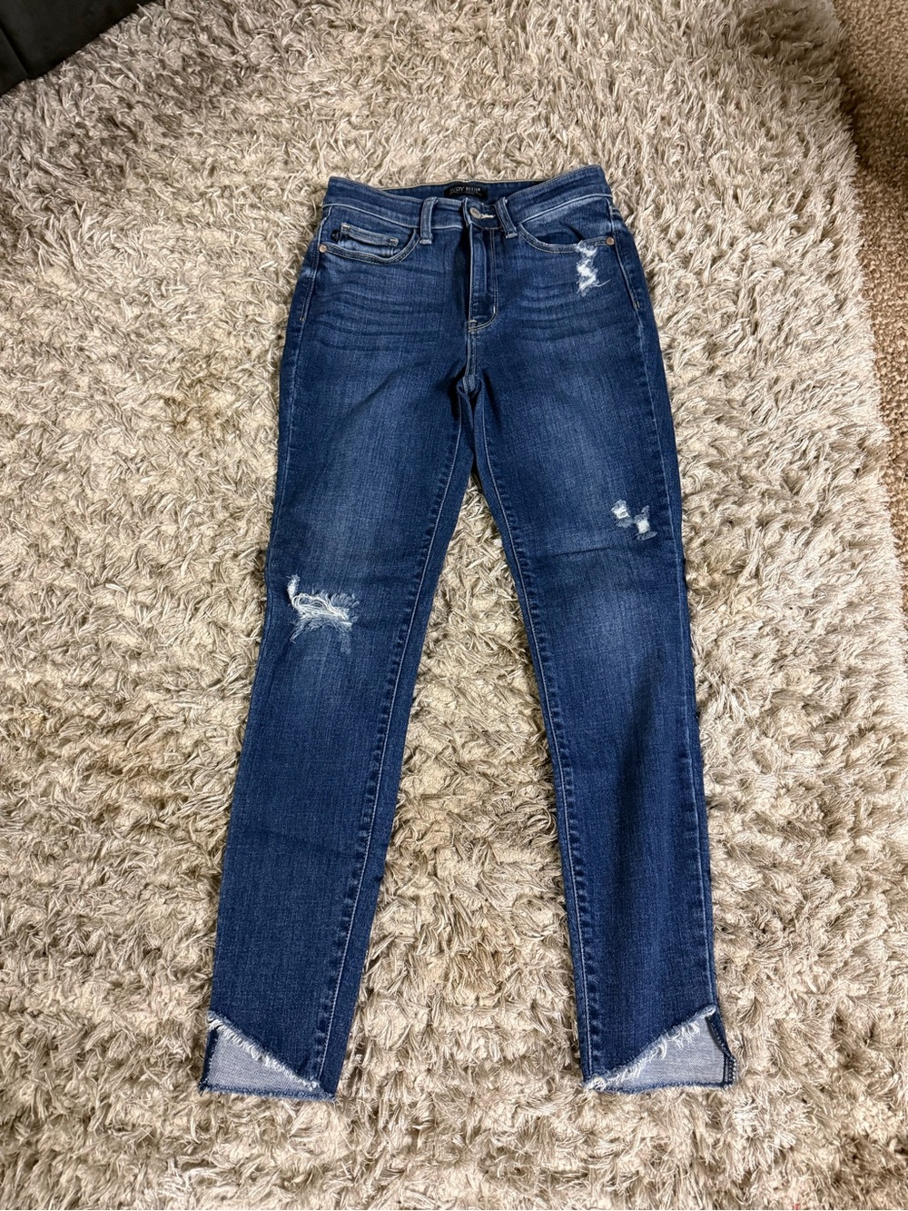 Judy Blue Medium Dark Blue Distressed Skinny Jeans